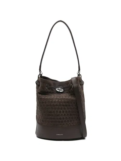 Zanellato Monda' Musiva Small Leather Bucket Bag In Orange