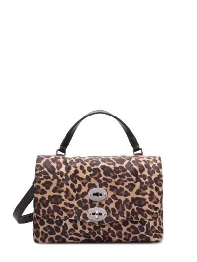 Zanellato Nero Vitello Leather Handbag With Leopard Print Design