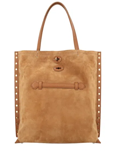 Zanellato Neutrals Lamb Leather Studded Tote Bag In Black