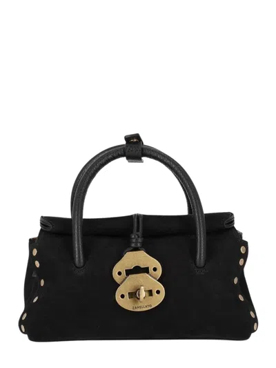 Zanellato Nubuck Leather Top Handle Satchel In Black