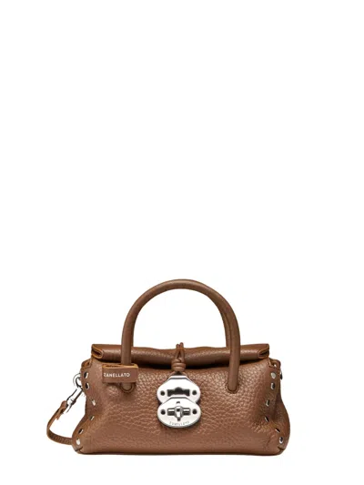 Zanellato Pebbled Leather Top Handle Bag In Brown