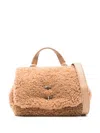 Zanellato Camel Brown Faux Shearling Shoulder Bag With Adjustable Strap In Pink