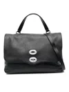 Zanellato Tumbled Leather Medium Postina Daily Day Bags In Negro