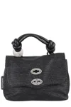 Zanellato Postina Midollino S Bag In Raffia Color Black In Nero Di Seppia