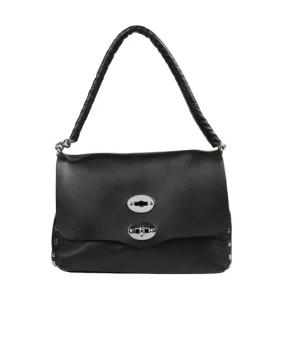 Zanellato Postina Piuma Chain Foldover Top Small Tote Bag In Black