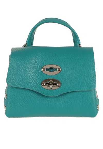Zanellato Postina Super Baby Studded Laminated Leather Shoulder Bag In Green