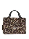 Zanellato Spacious Black Calf Leather Shoulder Bag With Leopard Print Design In Brown