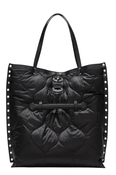 Zanellato Quilted Black Tote Bag With Silver Studs And Magnetic Closure