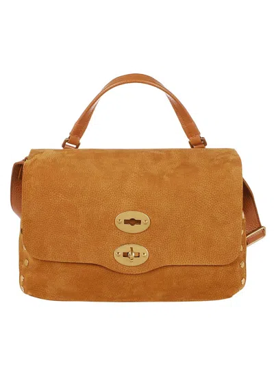 Zanellato Rectangular Suede Leather Shoulder Bag In Brown