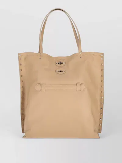 Zanellato Saeta M Tote Bag Studded Dual Handles In Brown