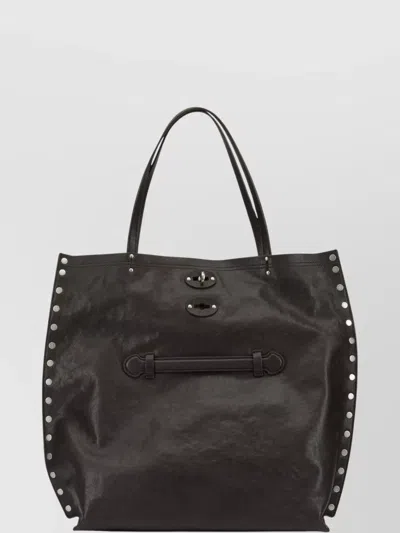 Zanellato Shoulder Bag With Studded Detailing And Dual Handles In Brown