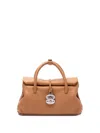 Zanellato Dotta Centauro S Hammered Leather Handbag With Shoulder Strap In Brown