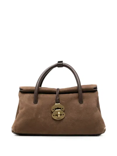 Zanellato Small Dotta Jones Nabuck Studded Leather Tote Bag In Brown