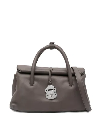 Zanellato Brown Dotta Saeta Small Tubular Handle Leather Tote Bag In Gray