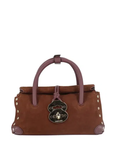Zanellato Small Dotta Zashmere Studded Shoulder Bag In Brown