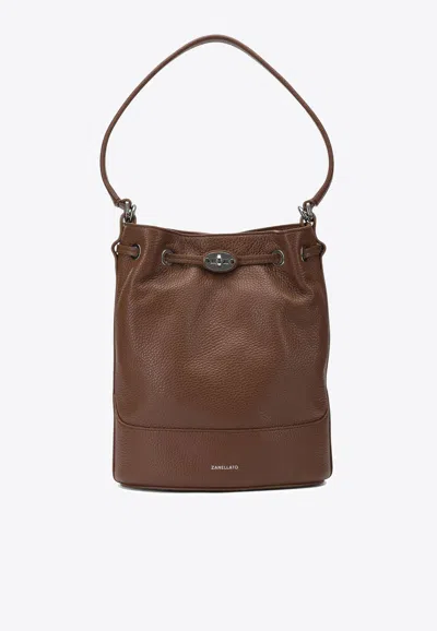 Zanellato Small Monda Hammered Leather Shoulder Bag In Brown