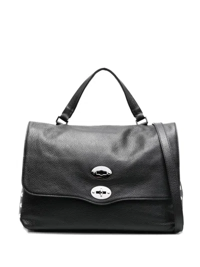 Zanellato Small Postina® Pebbled-texture Stud-detailed Shoulder Bag In Black