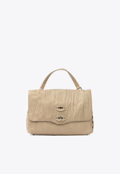 Zanellato Small Postina Plisse Leather Shoulder Bag In Nude