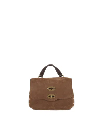 Zanellato Soft Leather Handbag With Turn-lock Closure And Studded Accents In Brown