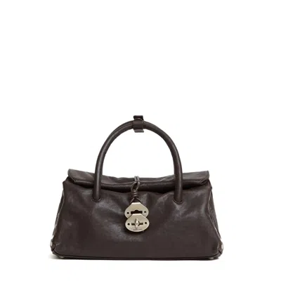 Zanellato Structured Brown Leather Handbag With Silver Lock Closure