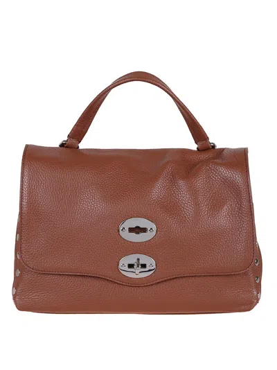 Zanellato Structured Calfskin Shoulder Bag With Twist Lock Closure In Brown