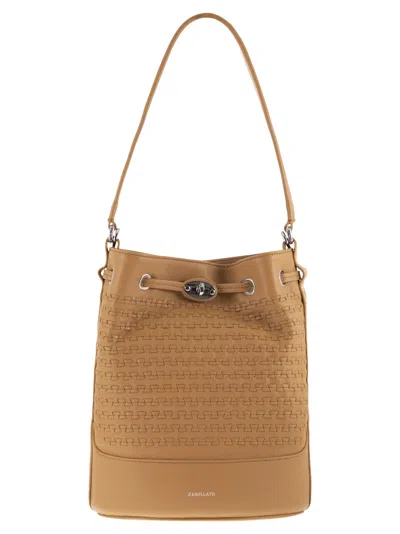 Zanellato Structured Leather Bucket Bag With Adjustable Strap In Brown