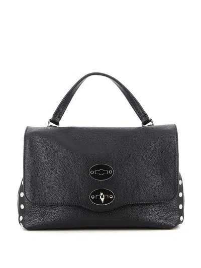 Zanellato Structured Leather Flap Shoulder Bag With Metallic Accents In Black