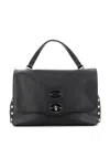 Zanellato Structured Leather Flap Shoulder Bag With Metallic Accents In Black