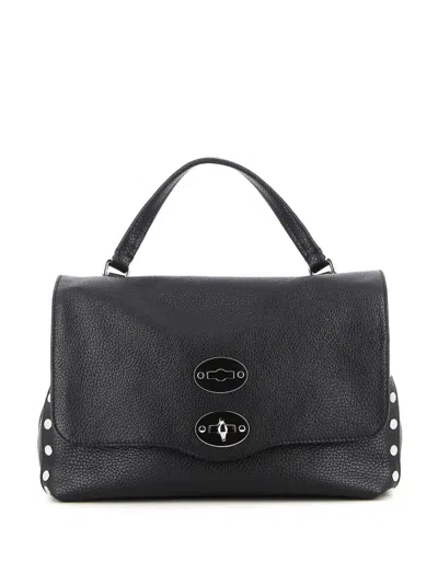 Zanellato Structured Leather Flap Shoulder Bag With Metallic Accents In Black
