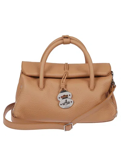 Zanellato Structured Leather Handbag With Metallic Clasp In Brown
