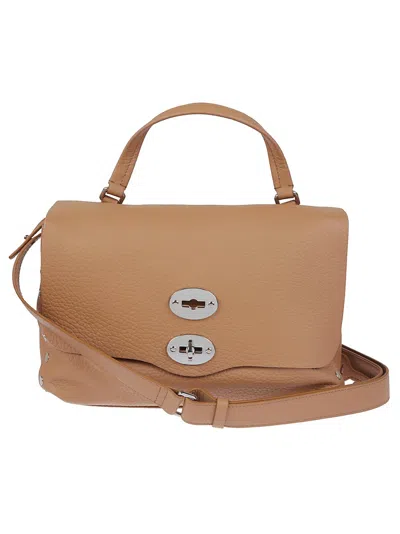 Zanellato Structured Leather Handbag With Metallic Clasp In Neutral