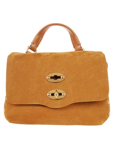 Zanellato Structured Leather Shoulder Bag With Metallic Details In Brown