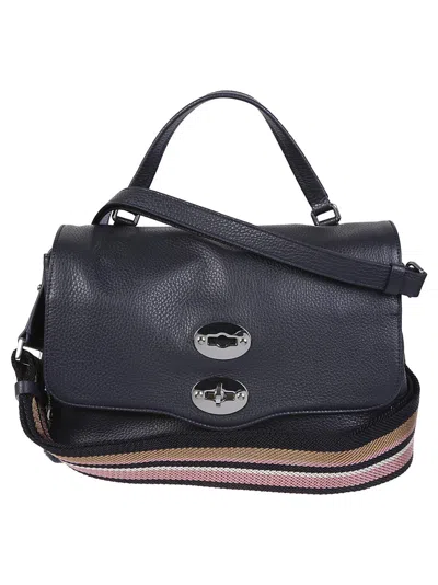 Zanellato Structured Leather Shoulder Bag With Woven Strap Detail In Blue