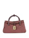 Zanellato Structured Red Calfskin Handbag With Gold-tone Clasp In Brown