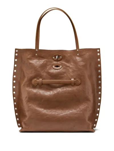 Zanellato Studded-embellishment Tote Bag In Brown