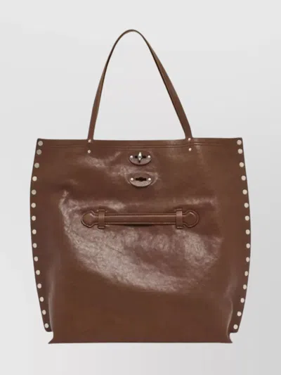 Zanellato Studded Leather Shoulder Bag With Dual Handles In Brown