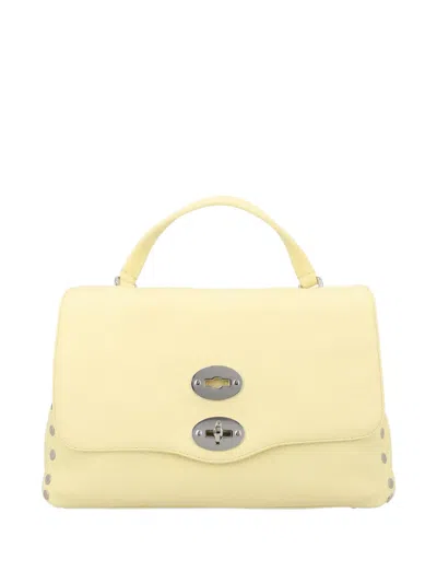Zanellato Stud-embellished Grained Leather Shoulder Bag In Yellow