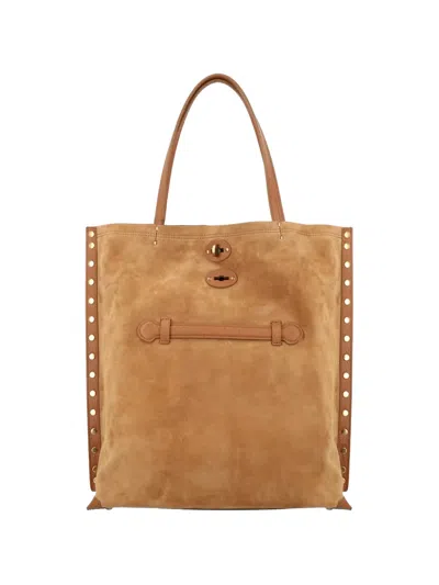 Zanellato Neutrals Lamb Leather Studded Tote Bag In Black