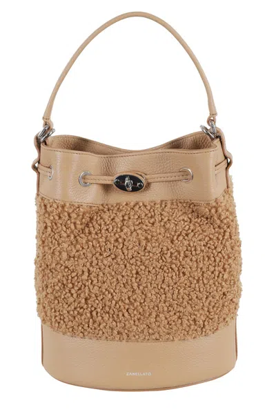 Zanellato Teddy Effect Shoulder Bag With Adjustable Strap In Brown