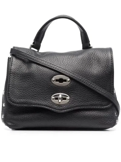 Zanellato Textured Leather Shoulder Bag With Dual Turn-lock Closure In Black