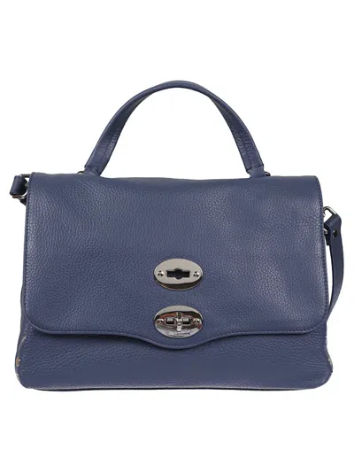 Zanellato Textured Leather Shoulder Bag With Metallic Clasp In Blue