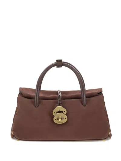 Zanellato Elegant Top Handle Bag With Silver-tone Hardware And Twist-lock Fastening In Brown