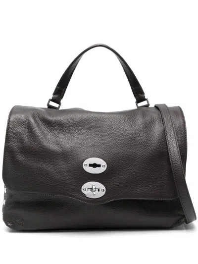 Zanellato Tumbled Leather Medium Postina Daily Giorno Bag In Brown