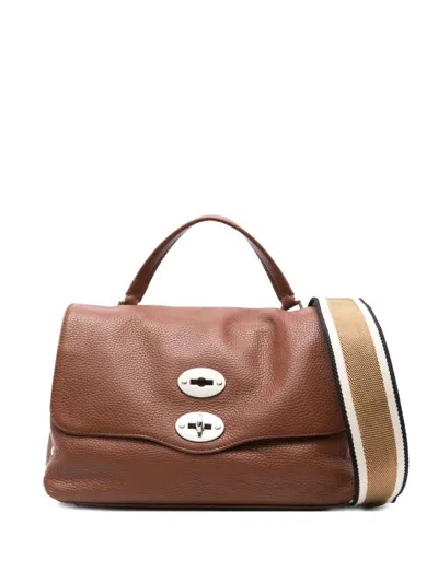 Zanellato Tumbled Leather Small Postina Daily Giorno Bag In Brown