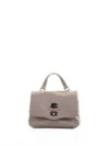 Zanellato Postina Daily Baby Leather Handbag With Shoulder Strap In Gray