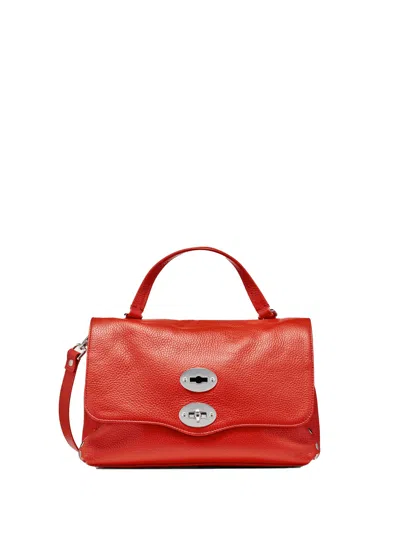 Zanellato Small Postina Bag In Red Hammered Leather With Shoulder Strap