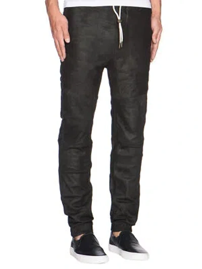 Pre-owned Zanerobe Men's Black Sureshot Slim Tapered Leather Jogger Pants $600