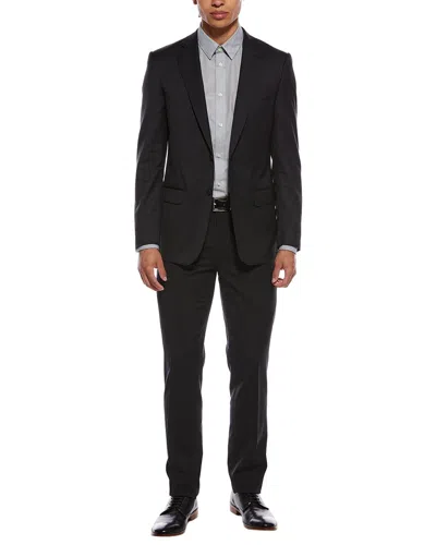 Zanetti 2pc Wool Suit With Flat Front Pant In Black