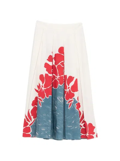 Zanetti Floral-print Pleated Midi Skirt In White
