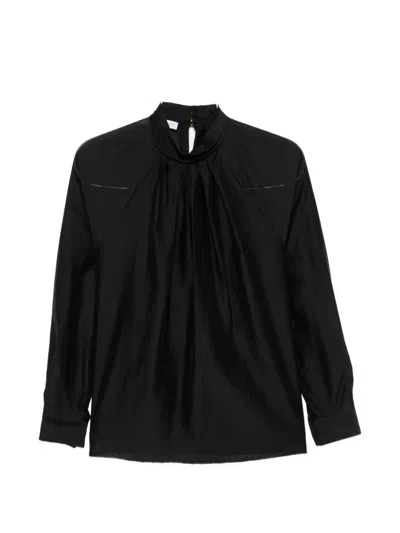 Zanetti High-neck Gathered Blouse In Black
